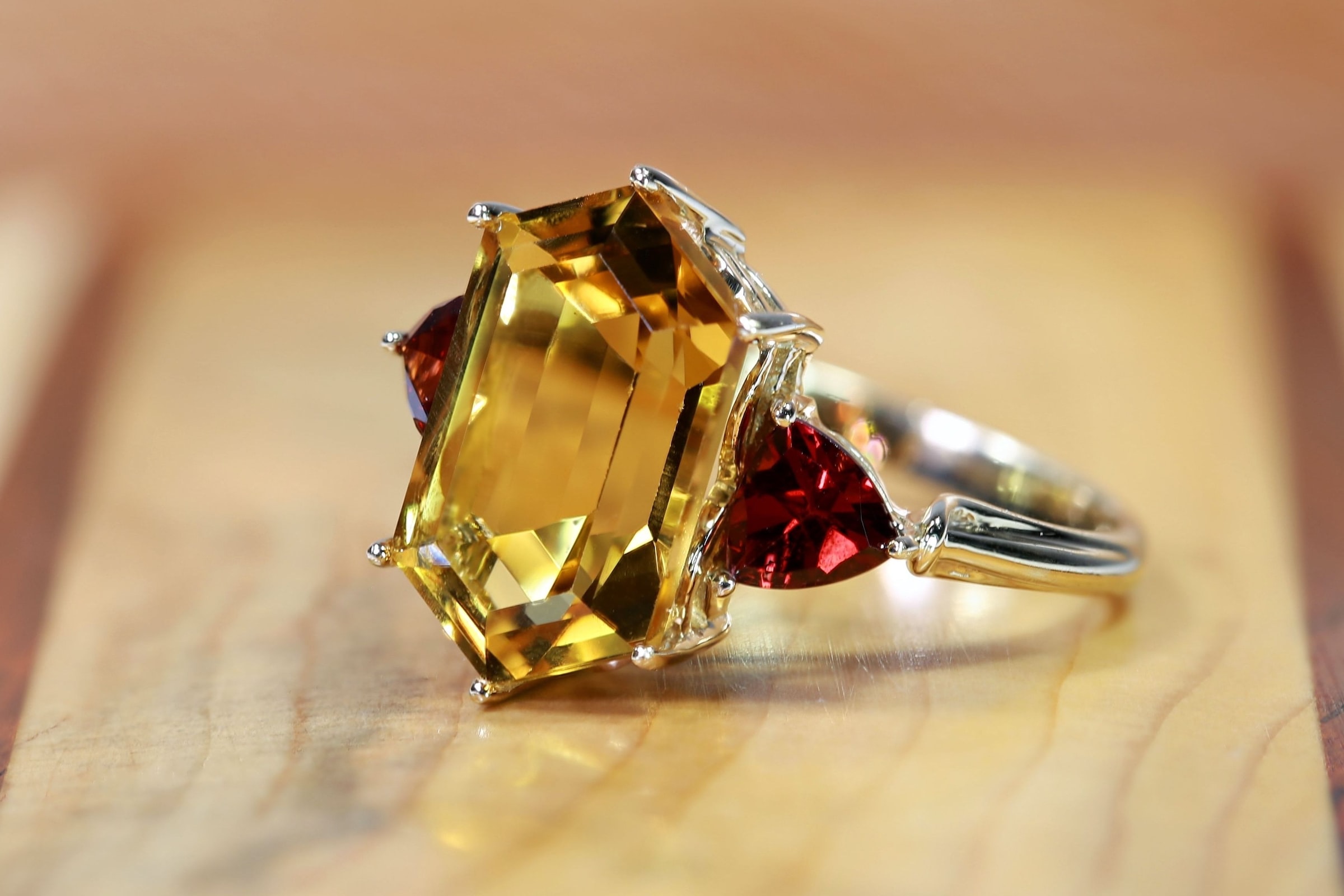 Amber and ruby ring