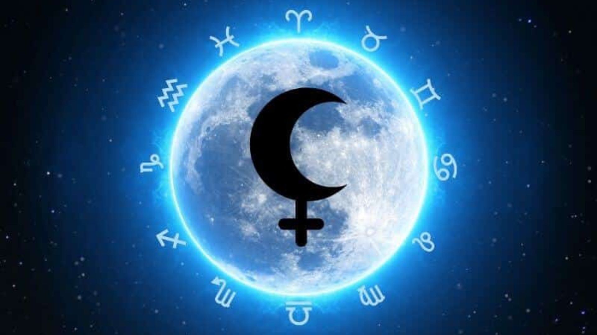 Lilith Sign On A Moon Surrounded With Zodiac Signs